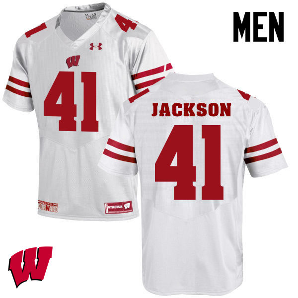 Men Winsconsin Badgers #41 Paul Jackson College Football Jerseys-White - Click Image to Close